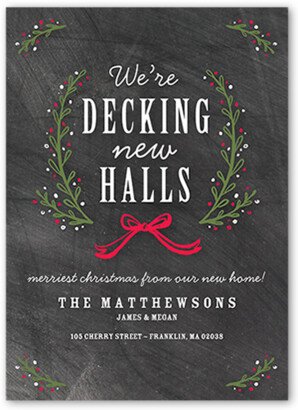 Christmas Cards: Decking The New Halls Moving Announcement, Gray, Standard Smooth Cardstock, Square