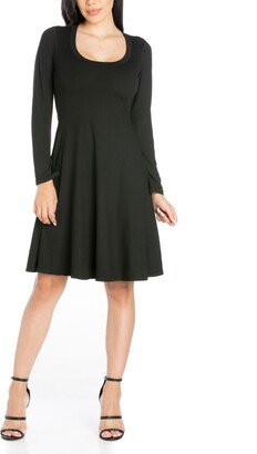 24seven Comfort Apparel Women's Classic Long Sleeve Flared Mini Dress