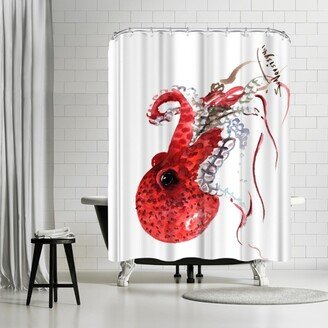 71 x 74 Shower Curtain, Red Octopus by Suren Nersisyan