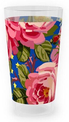 Outdoor Pint Glasses: Americana Summer Roses - Blue Outdoor Pint Glass, Blue