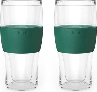 Freeze Beer Glasses, 16 ounce Freezer Gel Chiller Double Wall Plastic Frozen Pint Glass, Set of 2, Green