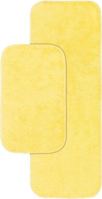 2pc Traditional Nylon Washable Bathroom Rug Set Yellow