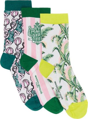 Three-Pack Multicolor Summer Print Ankle Socks