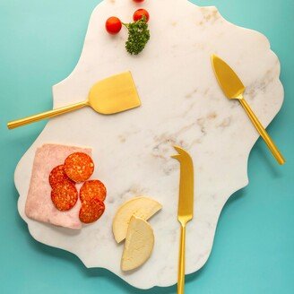 GAURI KOHLI Jubilant Marble Cheese Board With Gold Knives