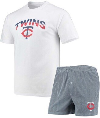 Concepts Sport Men's White and Navy Minnesota Twins Gateway T-shirt and Boxer Shorts Sleep Set - White, Navy