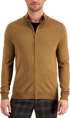 Mens Merino Wool Ribbed Trim Full Zip Sweater