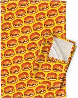 Retro Burgers Tea Towels | Set Of 2 - Cheeseburgers By Kellygilleran Diner Kitsch Fast Food Linen Cotton Spoonflower