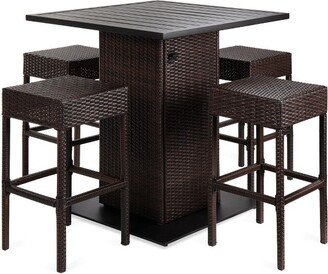 Best Choice Products 5-Piece Patio Wicker Bar Set w/ Built-In Bottle Opener, Hidden Storage Shelf, 4 Stools - Brown