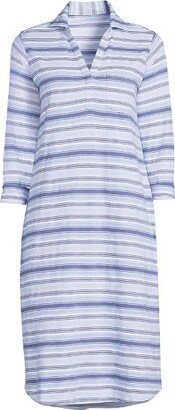 Land' End Women' Plu Size Cotton Slub 3/4 Sleeve Polo Dre - 1x - Tide Blue Multi Stripe