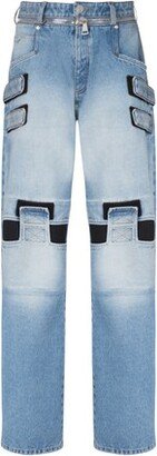 Wide-leg faded cotton jeans with velcro bands