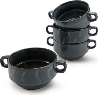 Soup Bowls with Handles, Set of 4, Glazed French Onion Soup Bowl, Stackable Serving Bowls for Stew, Pasta, Chili, Assorted Blue