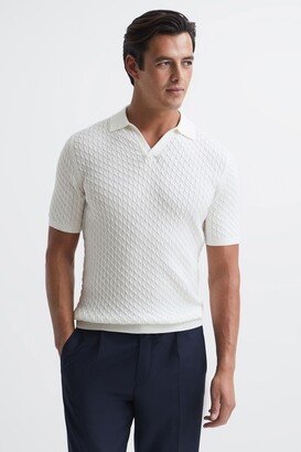 Slim Fit Cable Knit Open Collar Polo Shirt