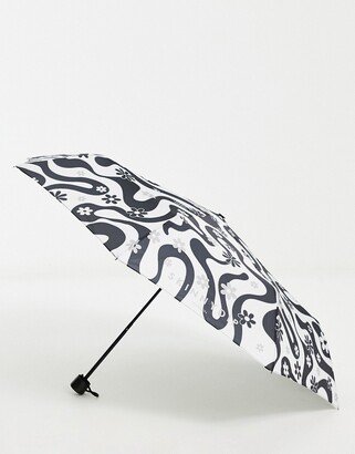 umbrella in monochrome floral squiggle print