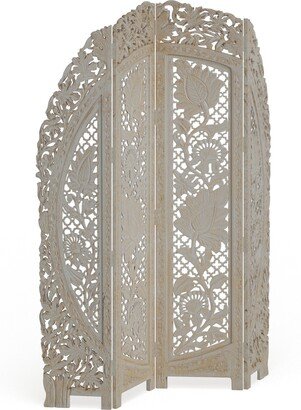 Studio 350 White Wood Distressed Eclectic Ornate Room Divider Screen - 60 x 2 x 72