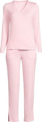 Land' End Women' Cooling 2 Piece Pajama Set - Long Sleeve Croover Top and Pant - Small - Soft Tea Roe