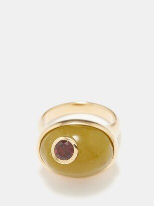 Olive Garnet, Opal & 18kt Gold Ring