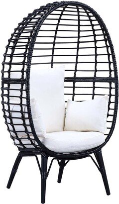 Resin Wicker Patio Lounge Chair with Cushion in Light Gray and Black