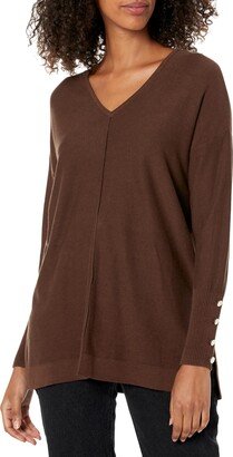 Women's V Neck Long Sleeve Sweater with Buttons