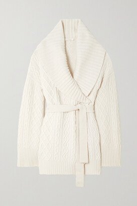 Belted Cable-knit Wool And Cashmere-blend Cardigan - White