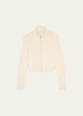 Cashmere and Wool Cropped Mock-Neck Cardigan-AA