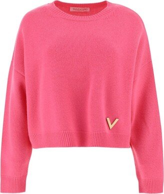 Crewneck V Logo Plaque Sweater