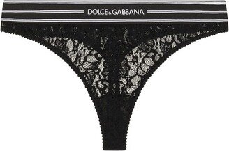 Lace thong with branded elastic