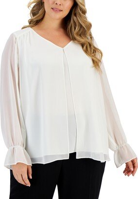 Plus Size Double-Layer Long-Sleeve Chiffon Top