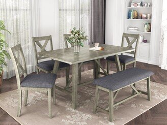 EDWINRAY 6-Piece Kitchen Dining Table Chair Set with Table, Bench & 4 Chairs