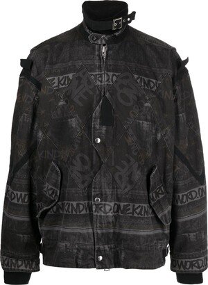 Slogan-Print Washed Bomber Jacket-AA