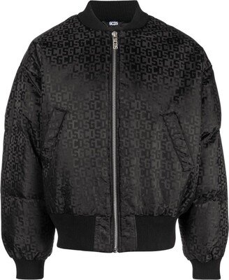 Monogram-Pattern Zip-Up Bomber Jacket