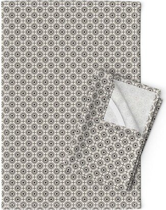 Small Scale Geo Tea Towels | Set Of 2 - Farmhouse Brown By Holli Zollinger Neutral Geometric Linen Cotton Spoonflower