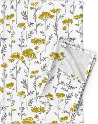 Vintage Botanical Tea Towels | Set Of 2 - Tanacetum By Doubledot Mustard Yellow Wildflowers Linen Cotton Spoonflower