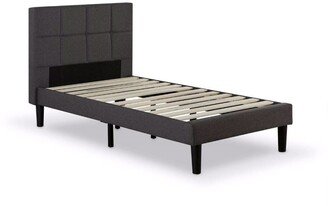 Twin size Classic Grey Fabric Upholstered Platform Bed with Padded Headboard