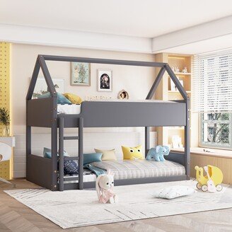 Tasteful Twin Size Upholstery House Bunk Bed with Headboard and Footboard