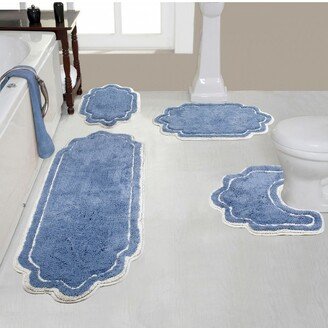 Home Weavers Inc Set of 4 Allure Collection Blue Cotton Tufted Bath Rug Set - Home Weavers