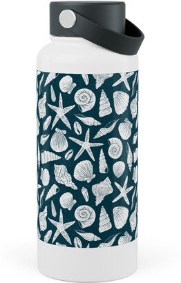 Photo Water Bottles: Textured Ocean Seashells - Dark Blue And Cream Stainless Steel Wide Mouth Water Bottle, 30Oz, Wide Mouth, Blue