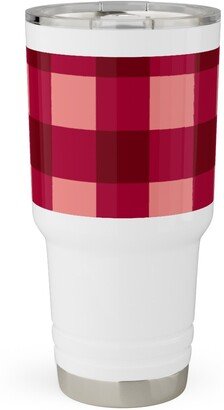 Travel Mugs: Gingham Check - Red And Pink Travel Tumbler, 30Oz, Red