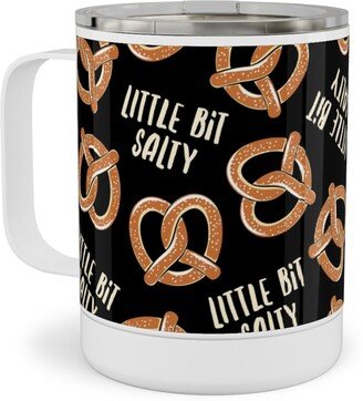 Travel Mugs: Little Bit Salty - Pretzels - Black Stainless Steel Mug, 10Oz, Black