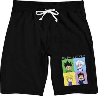 Hunter X Hunter Character Squares Men's Black Sleep Pajama Shorts-Medium