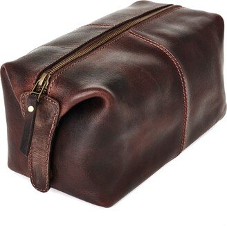 Vida Vida Classic Dark Brown Leather Wash Bag