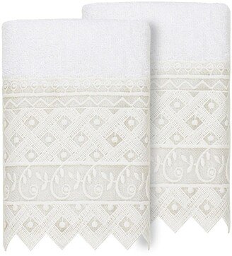 100% Turkish Cotton Aiden 2-Piece White Lace Embellished Washcloth Set