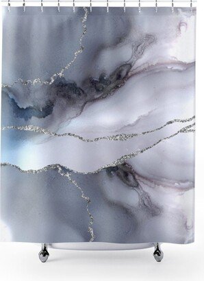 Marble Agate Shower Curtain, Bath Mat, Towels, Bathroom Set, White, Blue Gray Silver Ombre, Minimalist, Water Resistant Set