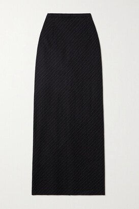 Pinstriped Wool Maxi Skirt - Gray