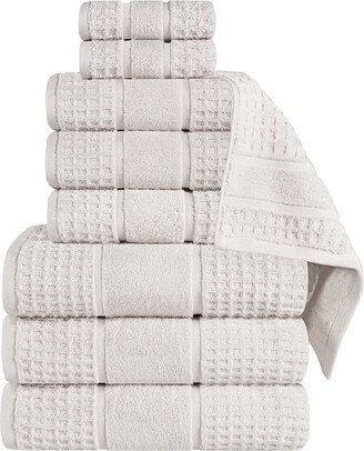 9Pc Zero Twist Cotton Waffle Honeycomb Plush Soft Absorbent Towel Set-AB