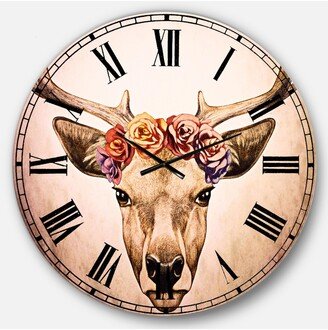 Designart Deer Oversized Round Metal Wall Clock - 36 x 36