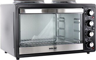 Chef Central XL Toaster Oven and Broiler with Dual Solid Element Burners in Black
