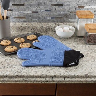 Silicone Oven Mitts - Extra Long Professional Quality Heat Resistant with Quilted Lining and 2-sided Textured Grip - 1 pair Blue by Hastings Home