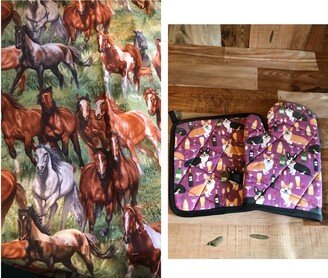 Horse Themed Insulated/Quilted Pot Holder & Oven Mitt Set/Individual, Made To Order-AB