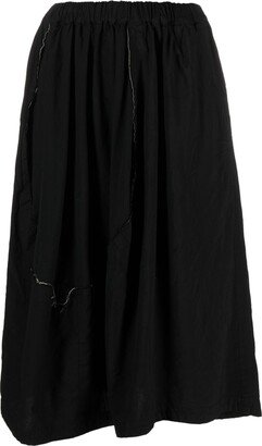 Topstitched Asymmetric Midi Skirt