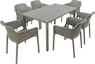 Dunelm Cube Dining Table with 6 Net Chair Set Turtle Dove Grey